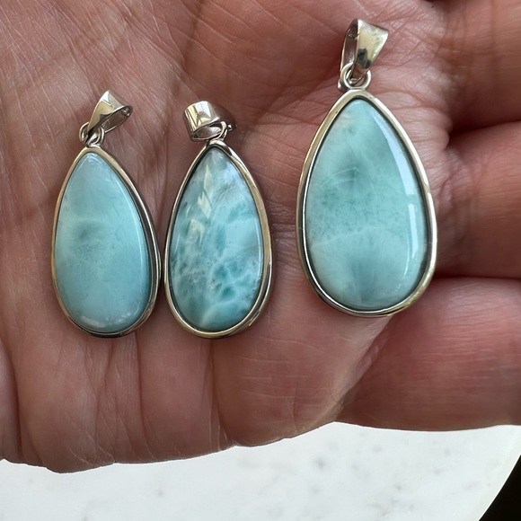 Sterling Silver Natural Larimar Pear Shaped - Picture 15 of 16